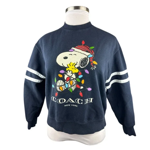 Coach X Peanuts Snoopy Lights Crewneck Oversized Sweatshirt Navy Blue Women's XS - Picture 12 of 14